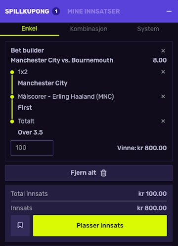 Bet builder spillkupong eksempel