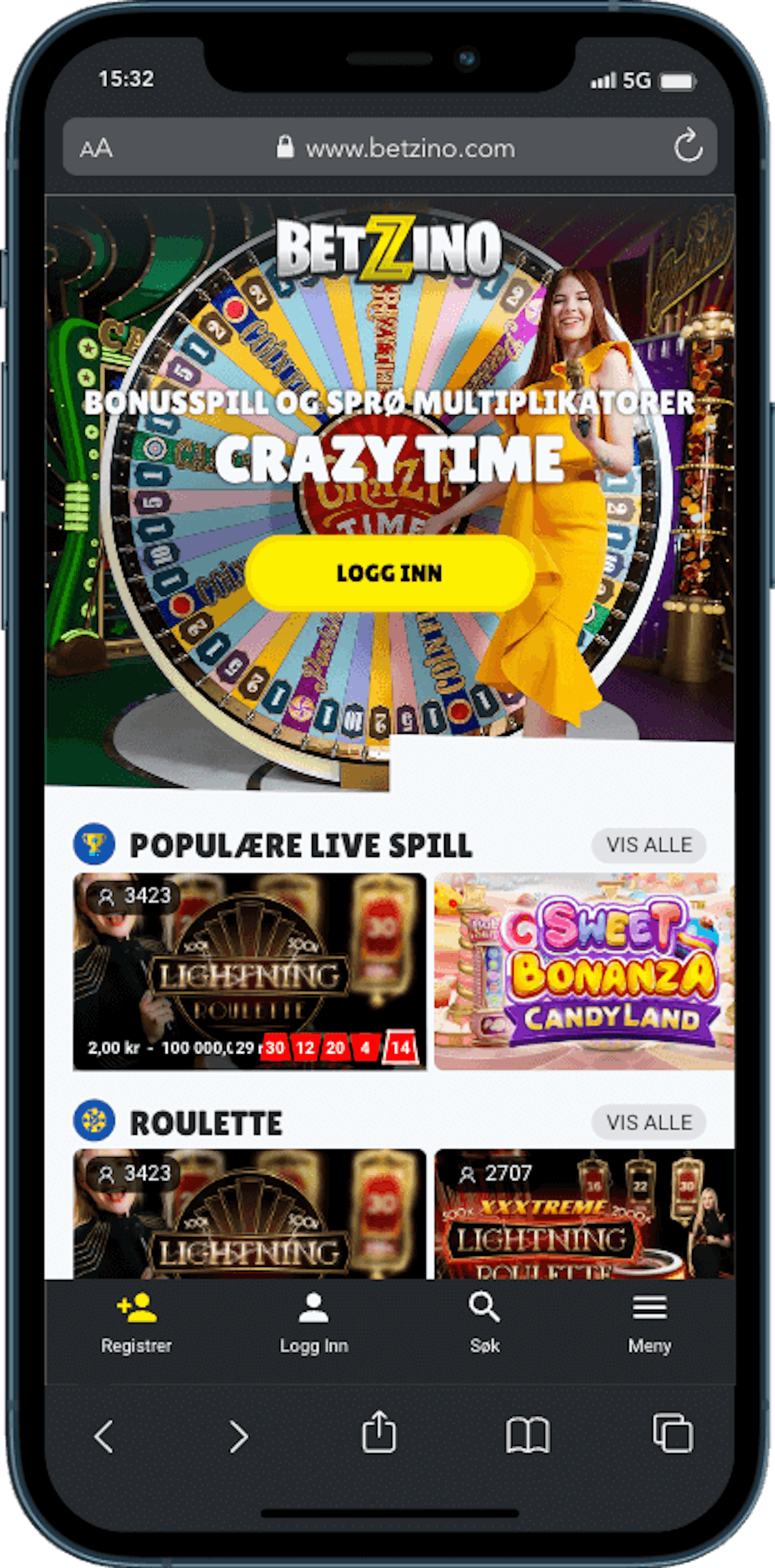 Betzino Live casino på mobil