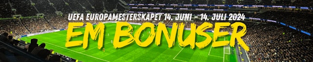 Banner som viser en fotball stadion i bakgrunn og EM bonuser tekst i front