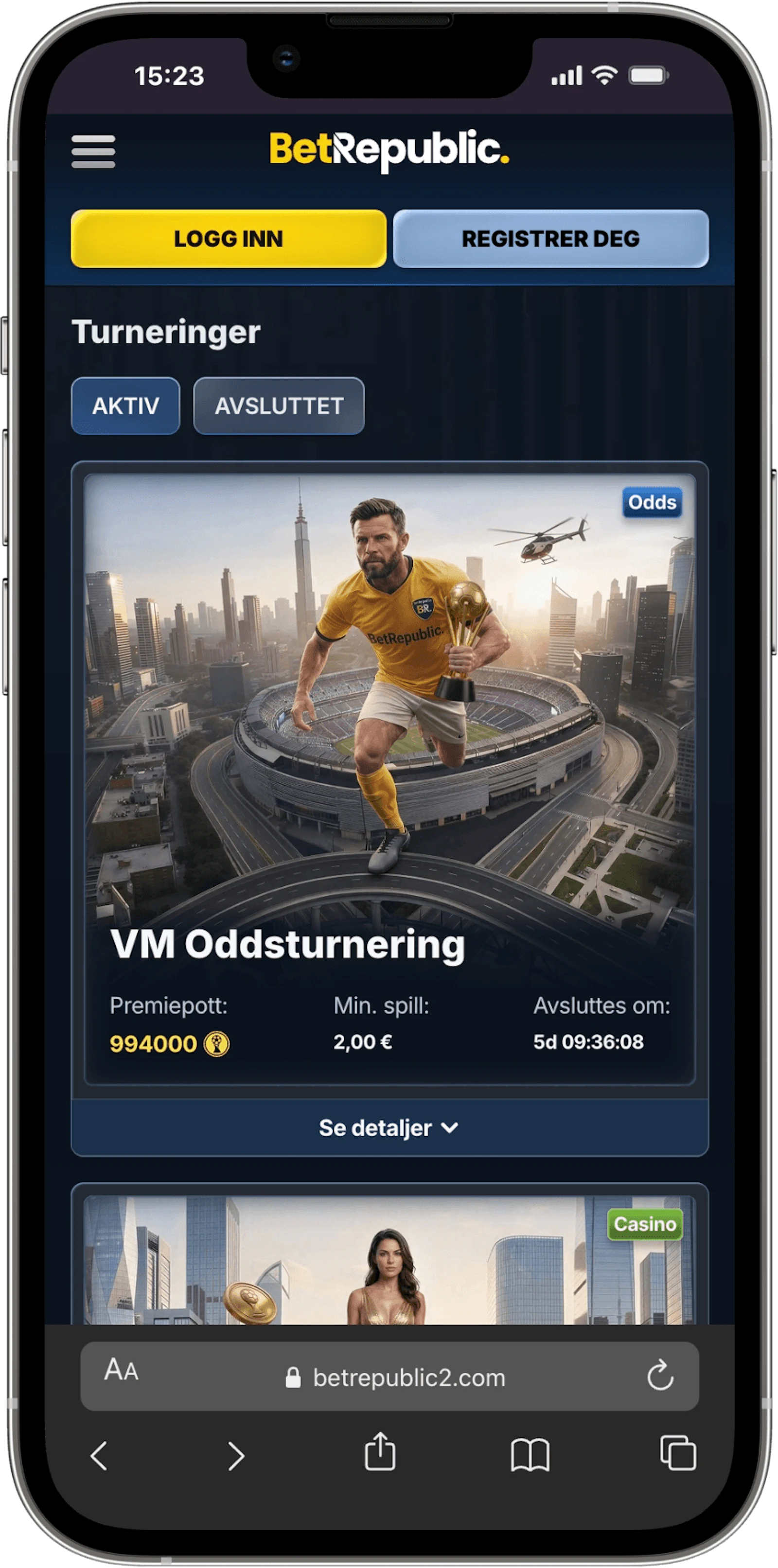 Bet Republic turneringer mobil
