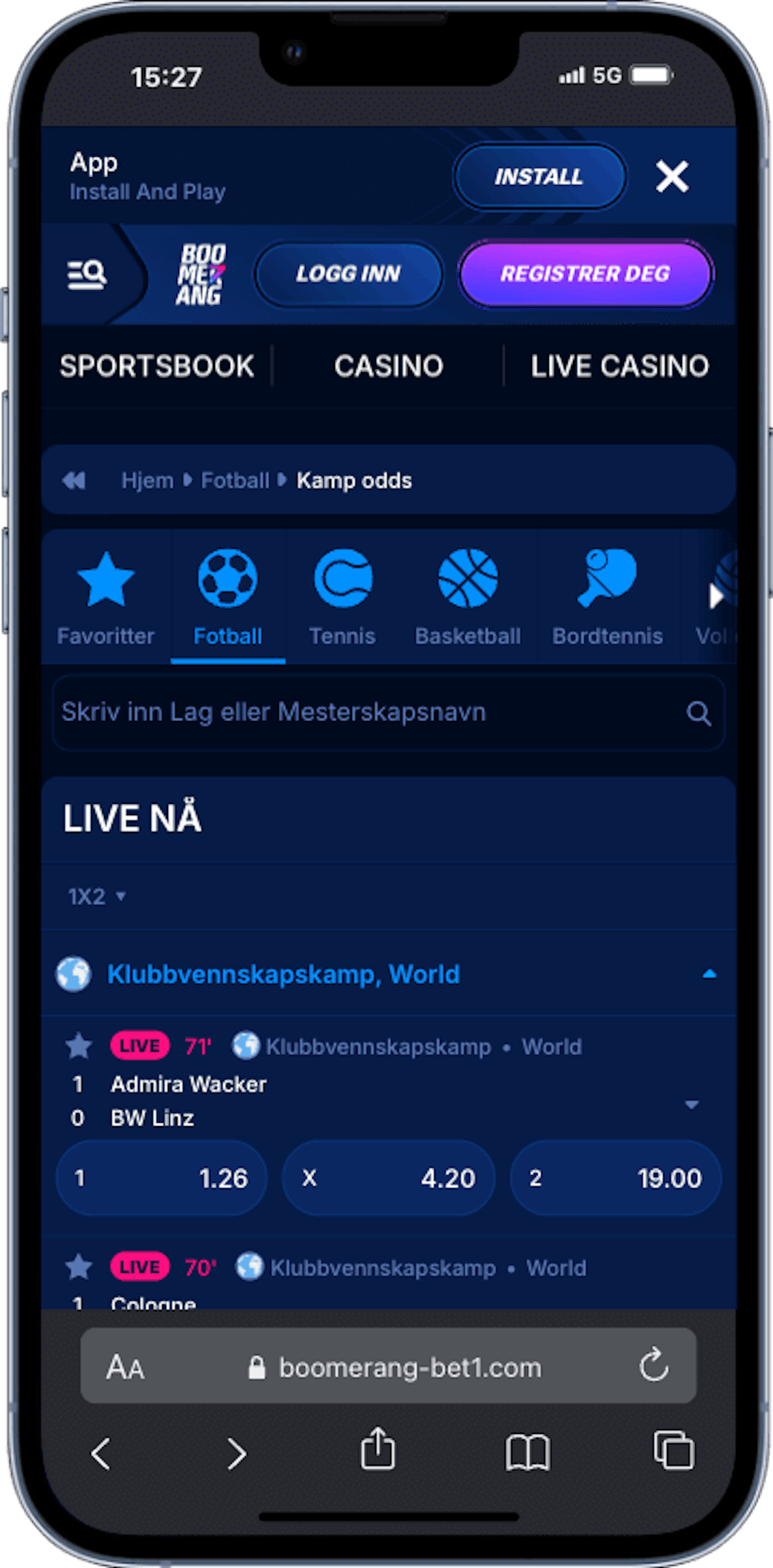 Boomerang Live Odds mobil
