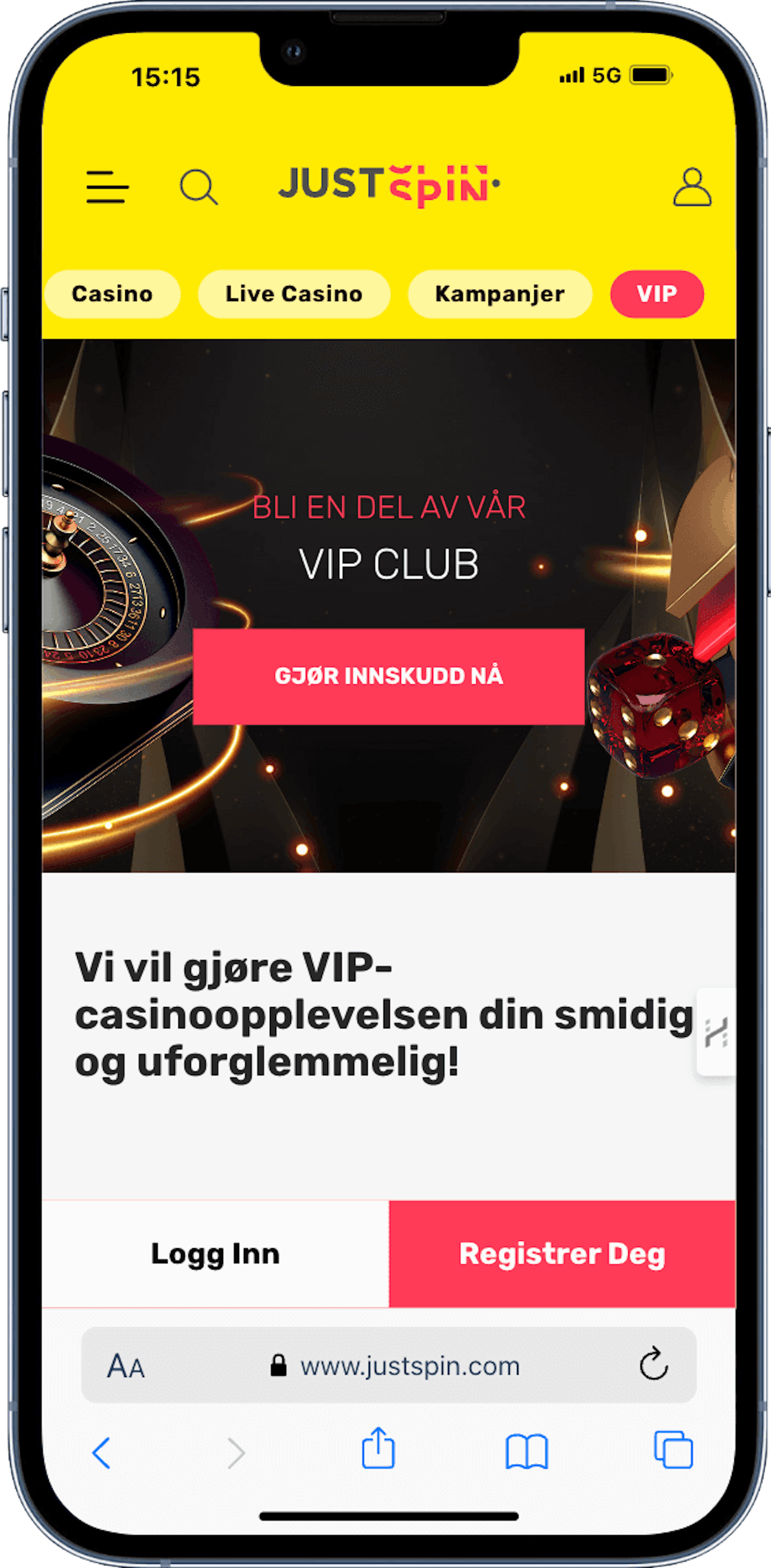 Just Spin VIP mobilversjon