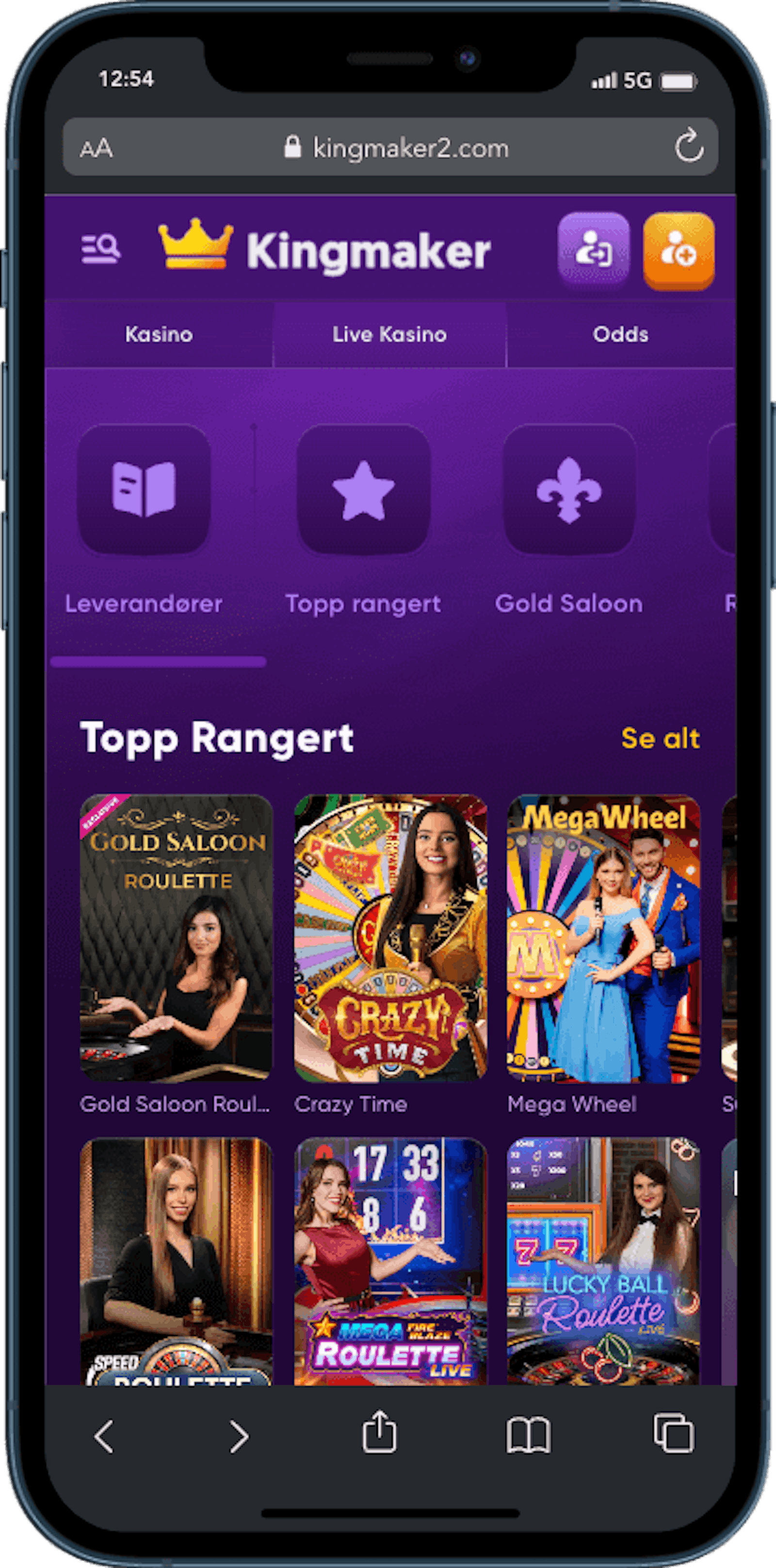 Kingmaker Live Casino mobilversjon