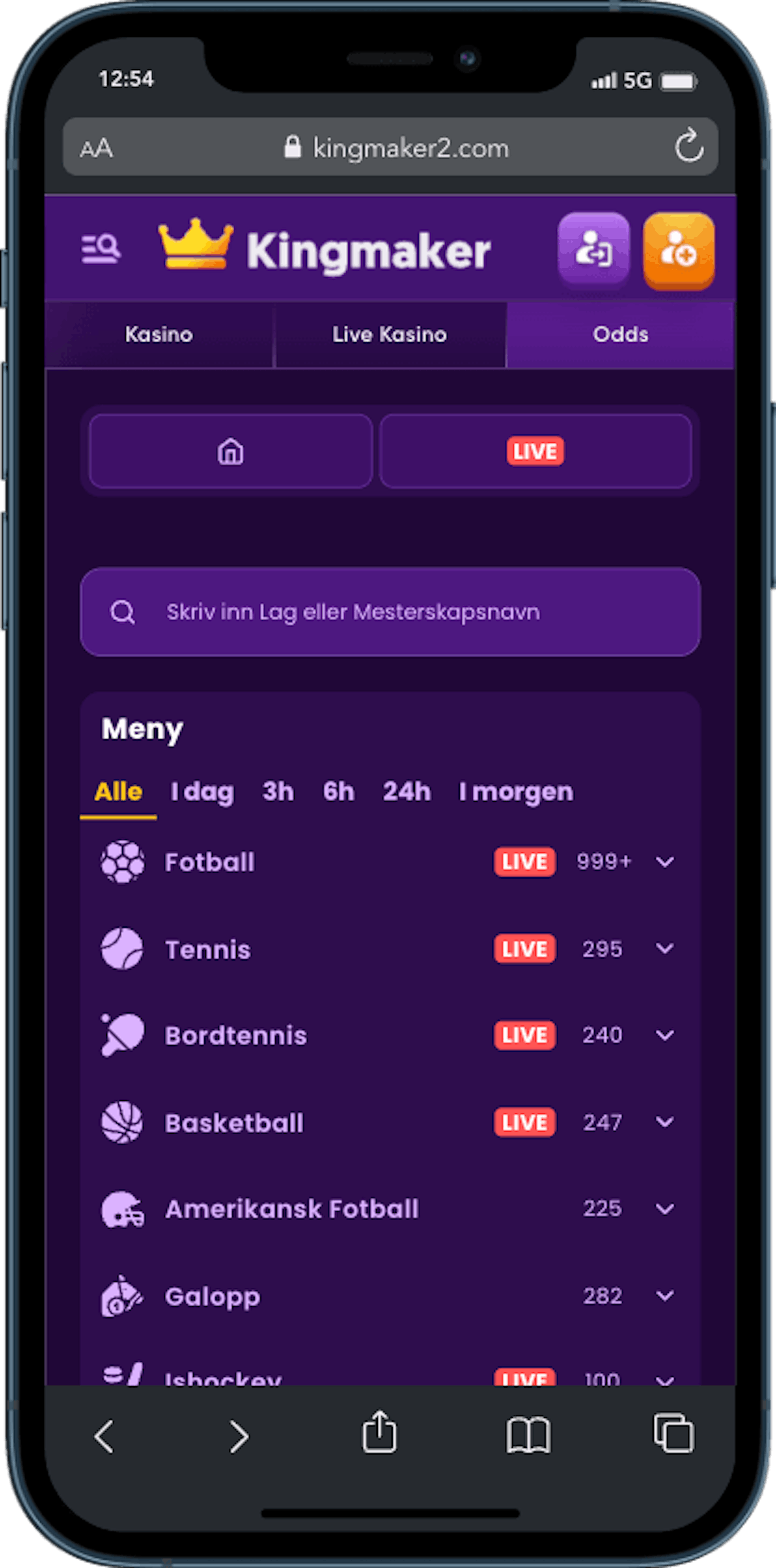 Kingmaker Odds mobilversjon