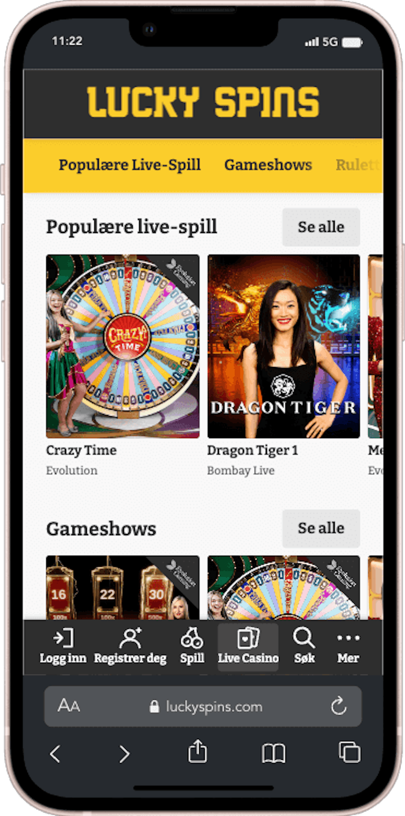 Lucky Spins Live casino pa mobil