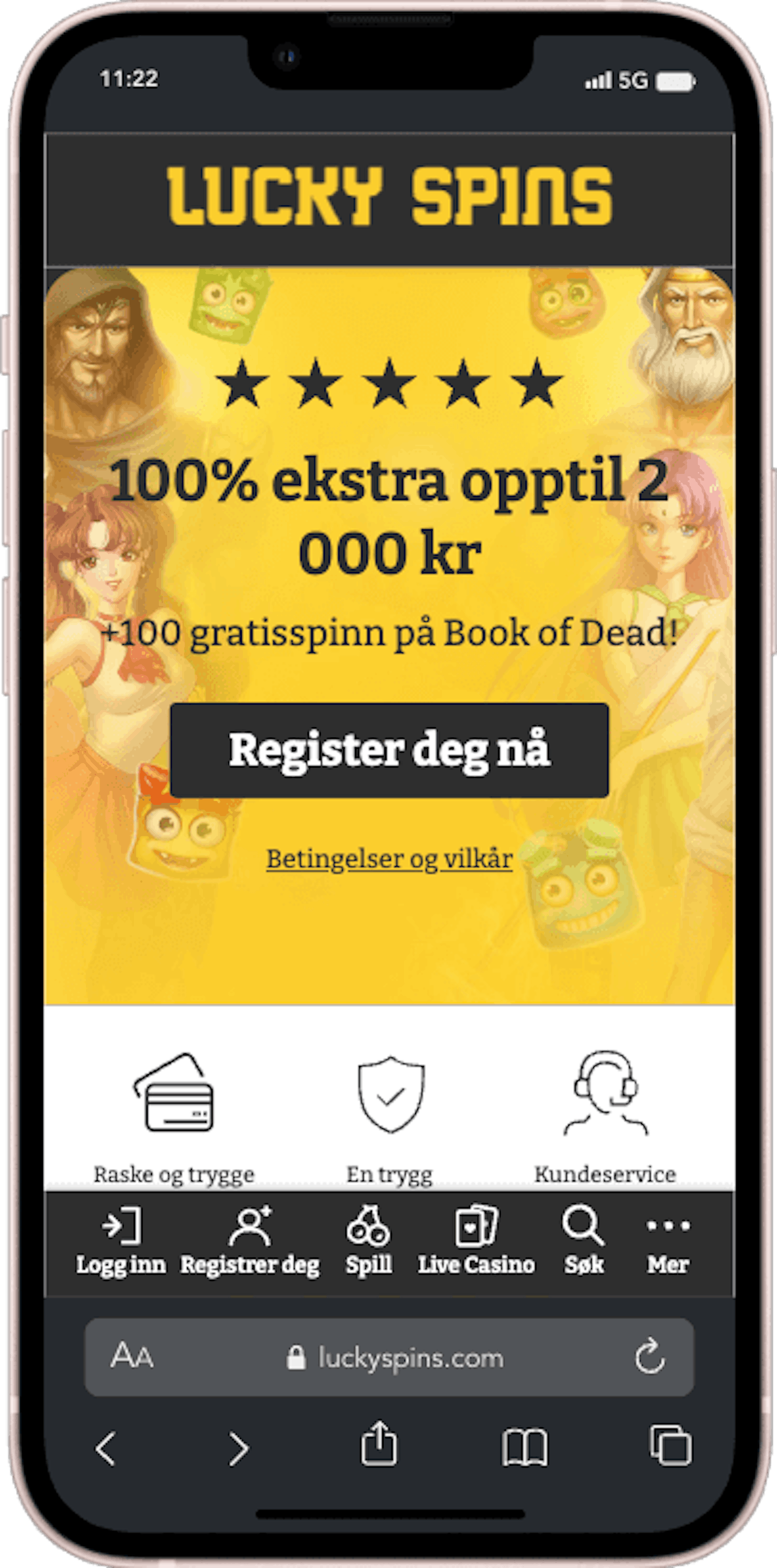 Lucky Spins hjemmeside pa mobil