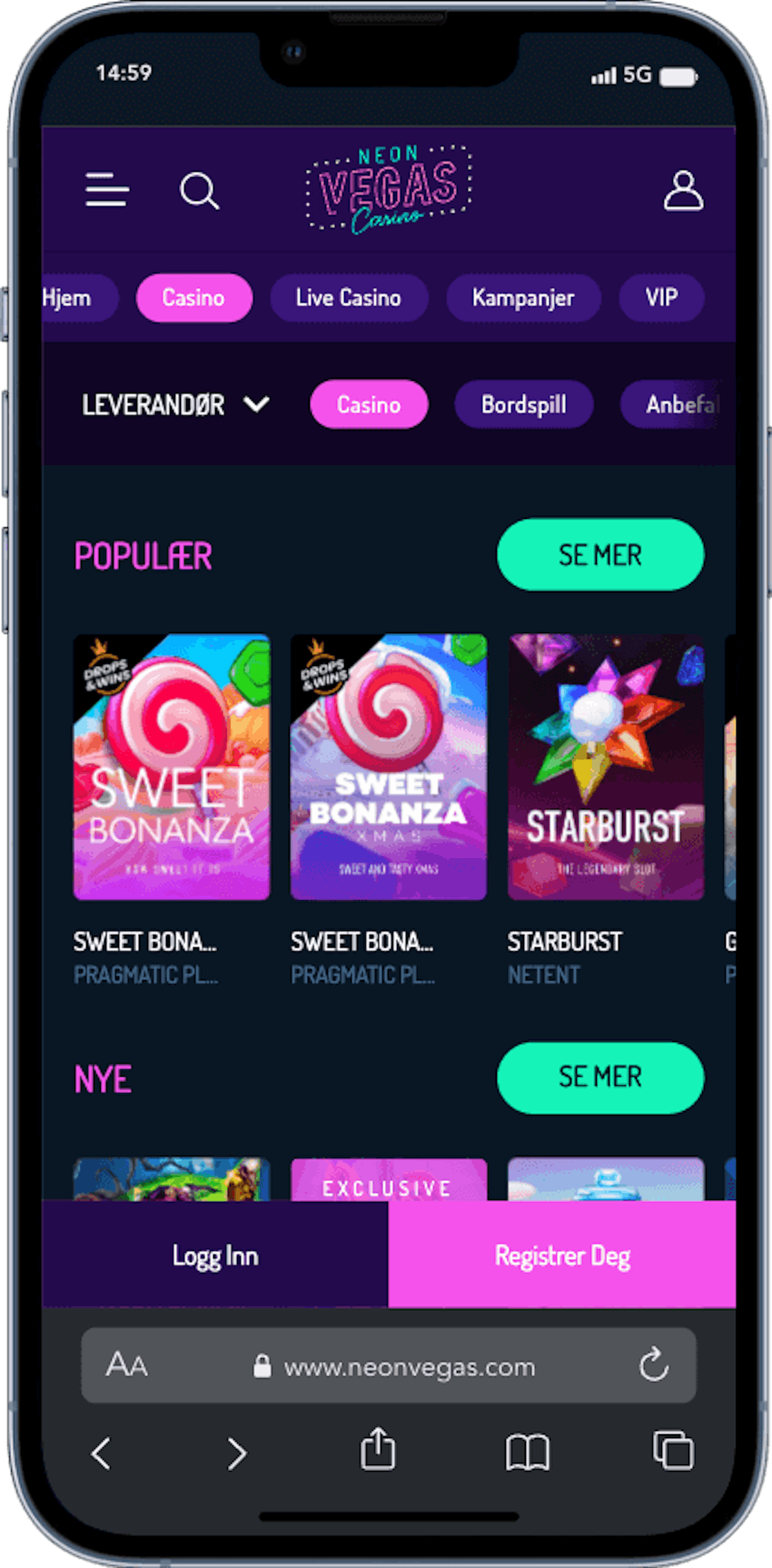 Neon Vegas Casino mobilvisning