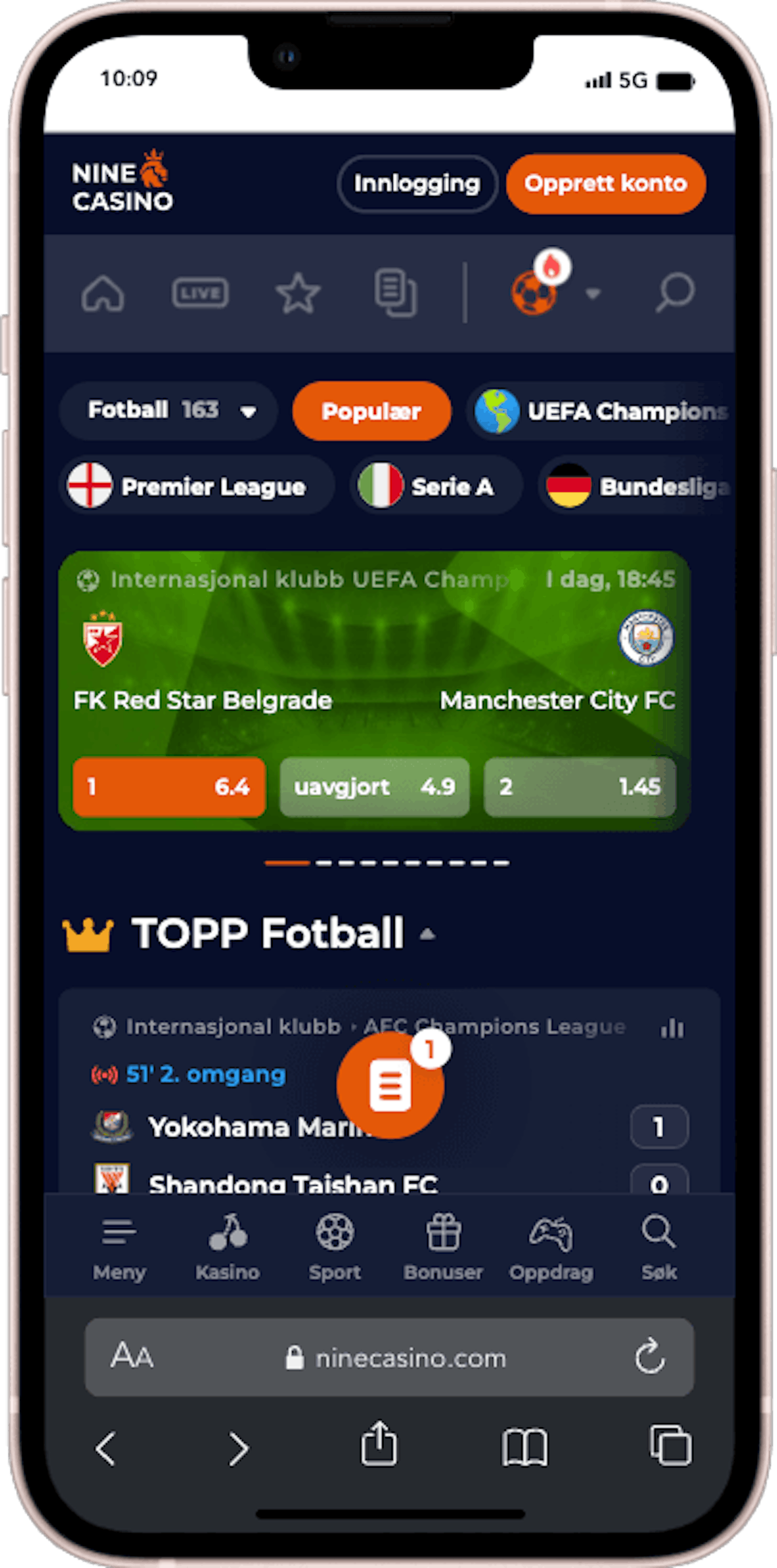 Nine Casino oddspill pa mobil