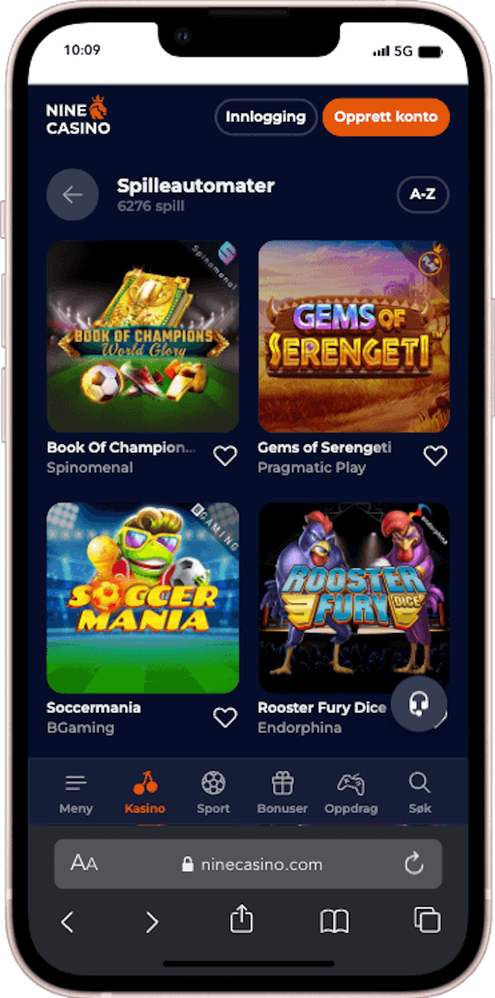 Nine Casino spilleautomater pa mobil