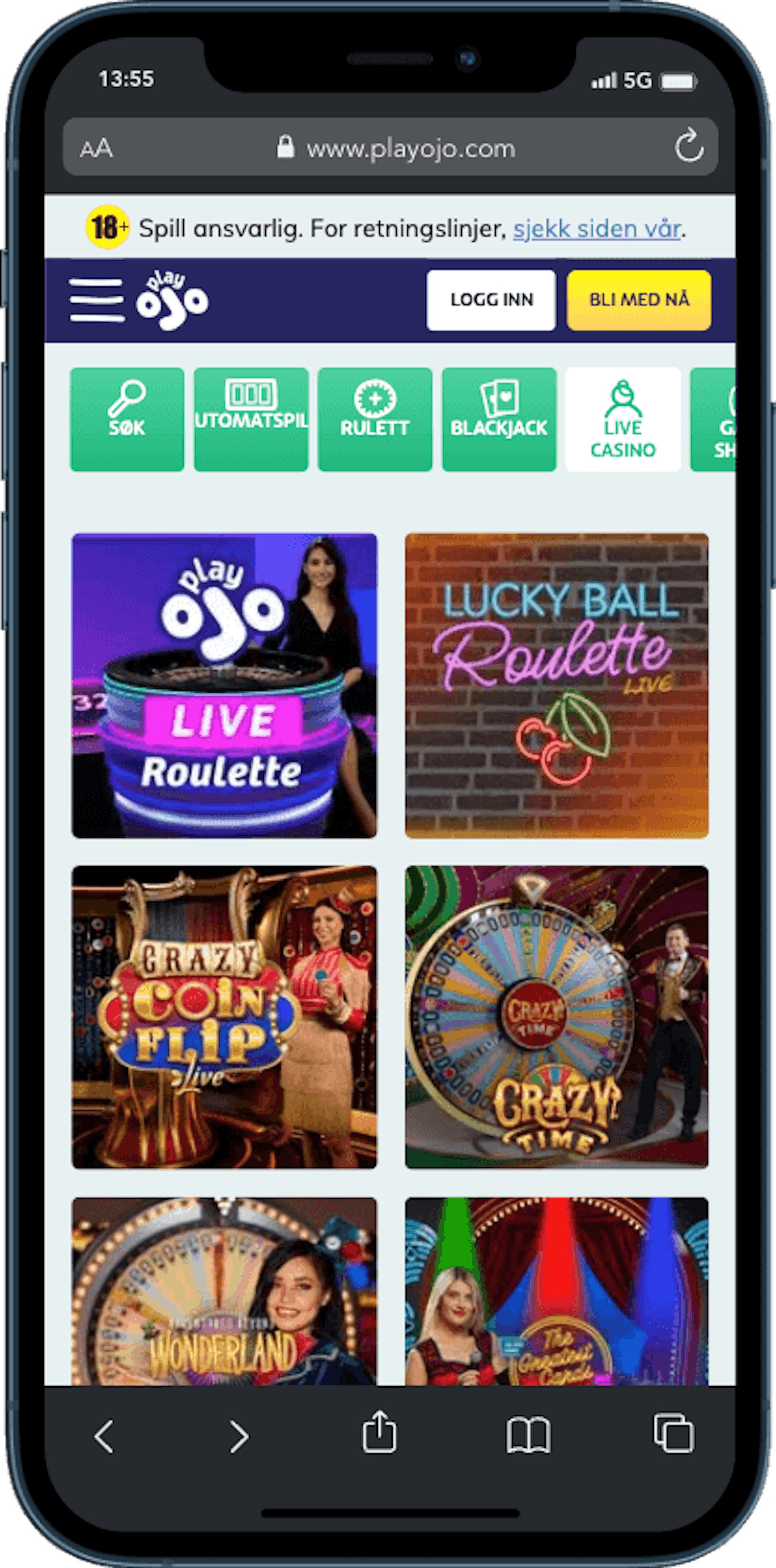 Play OJO Live Casino mobilversjon