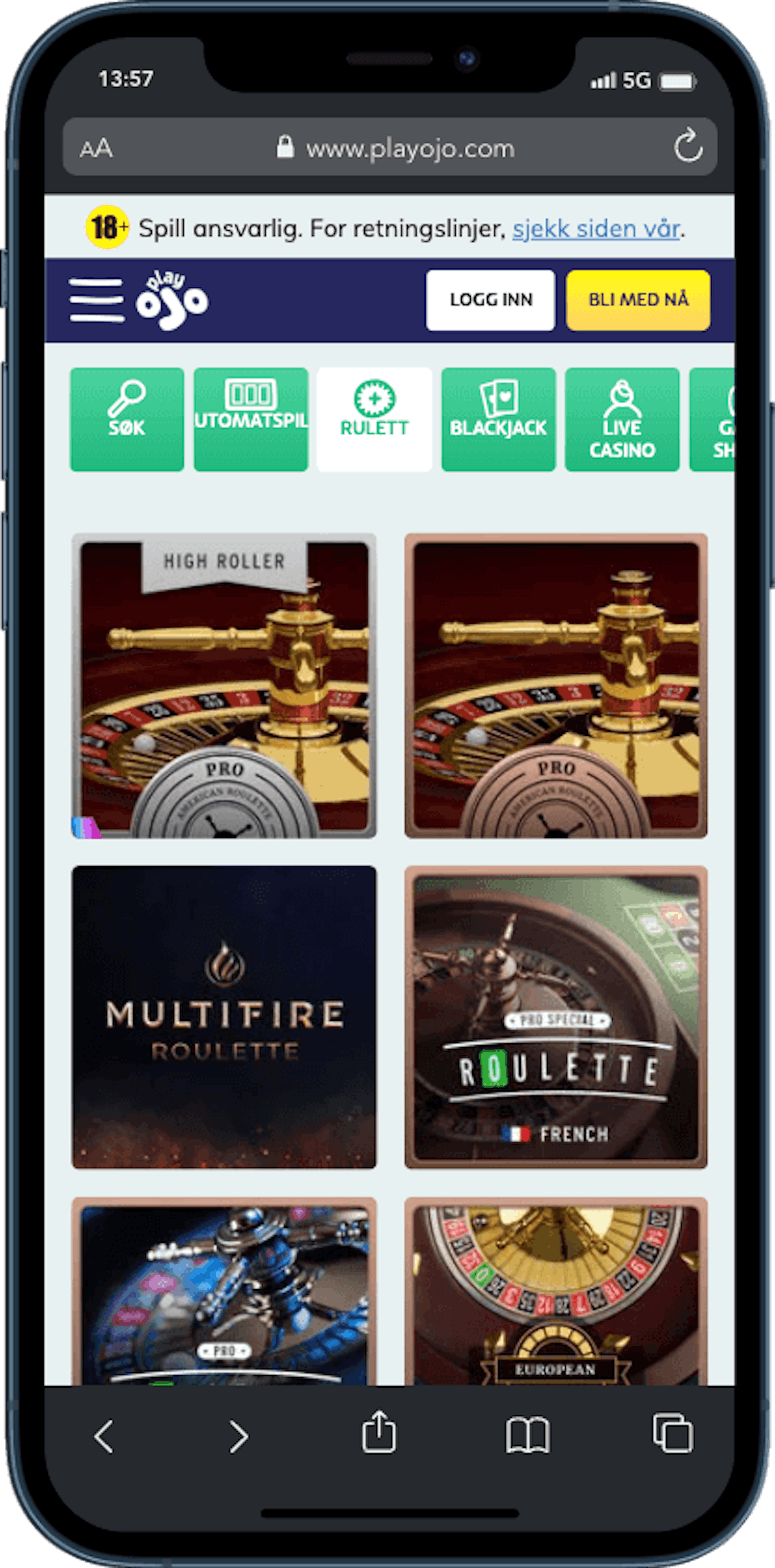 Play OJO Roulette mobilversjon