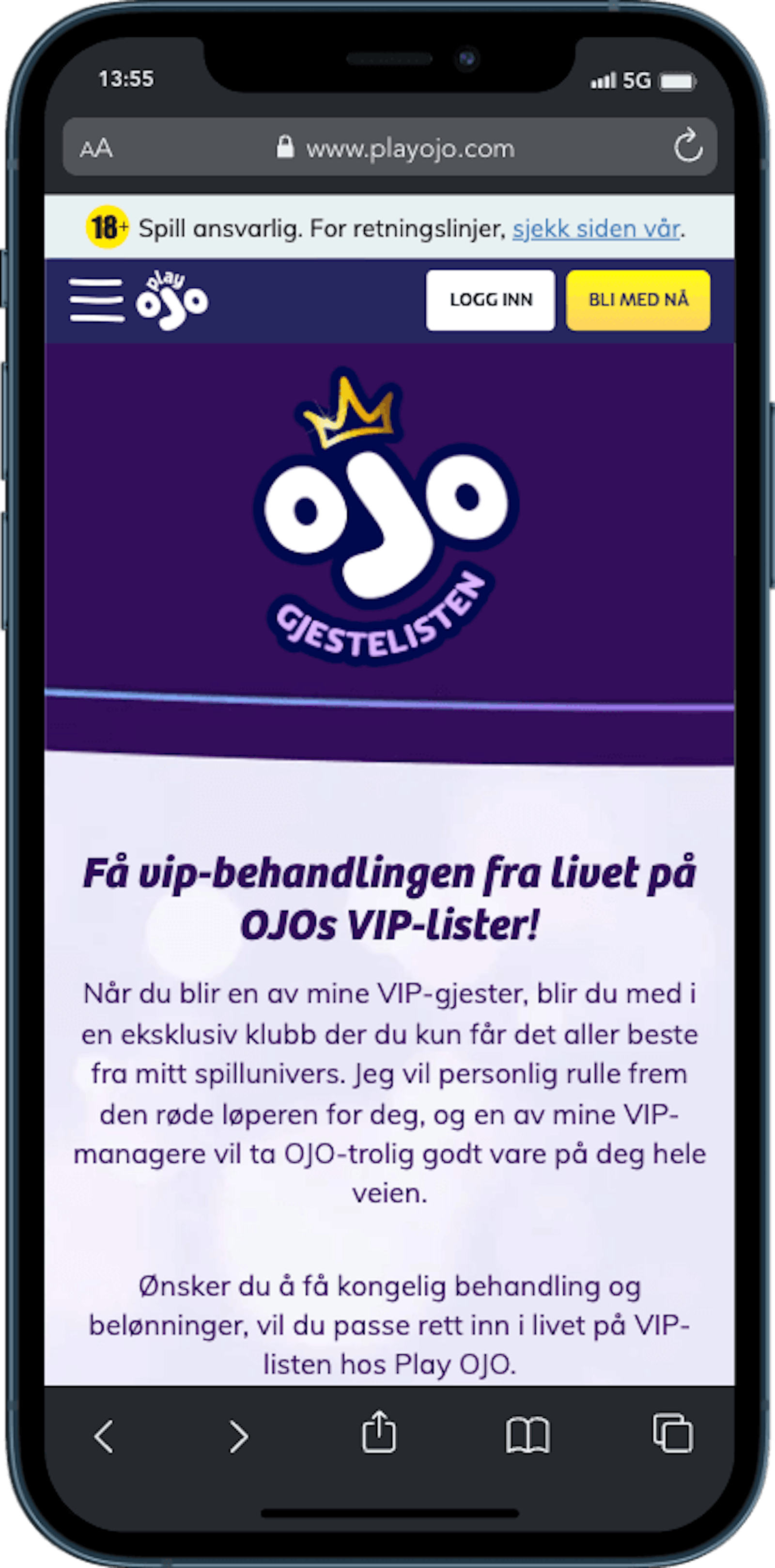 Play OJO VIP mobilversjon