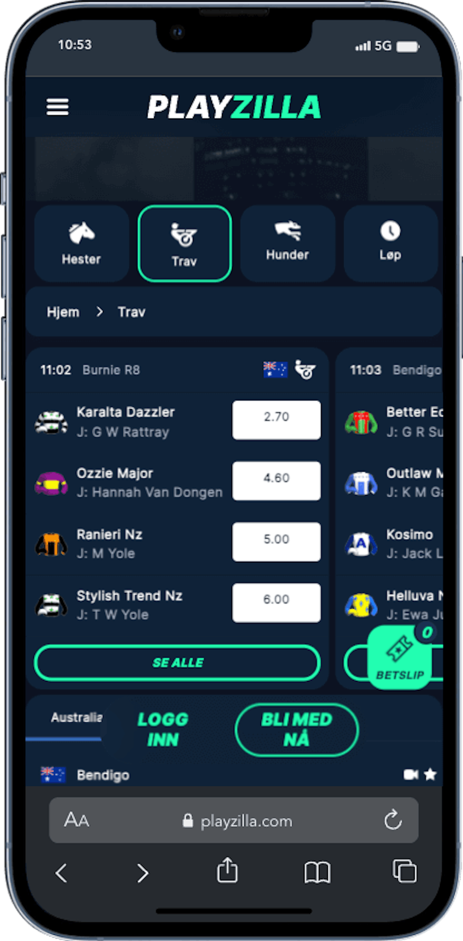 Playzilla hesteveddelop pa mobil