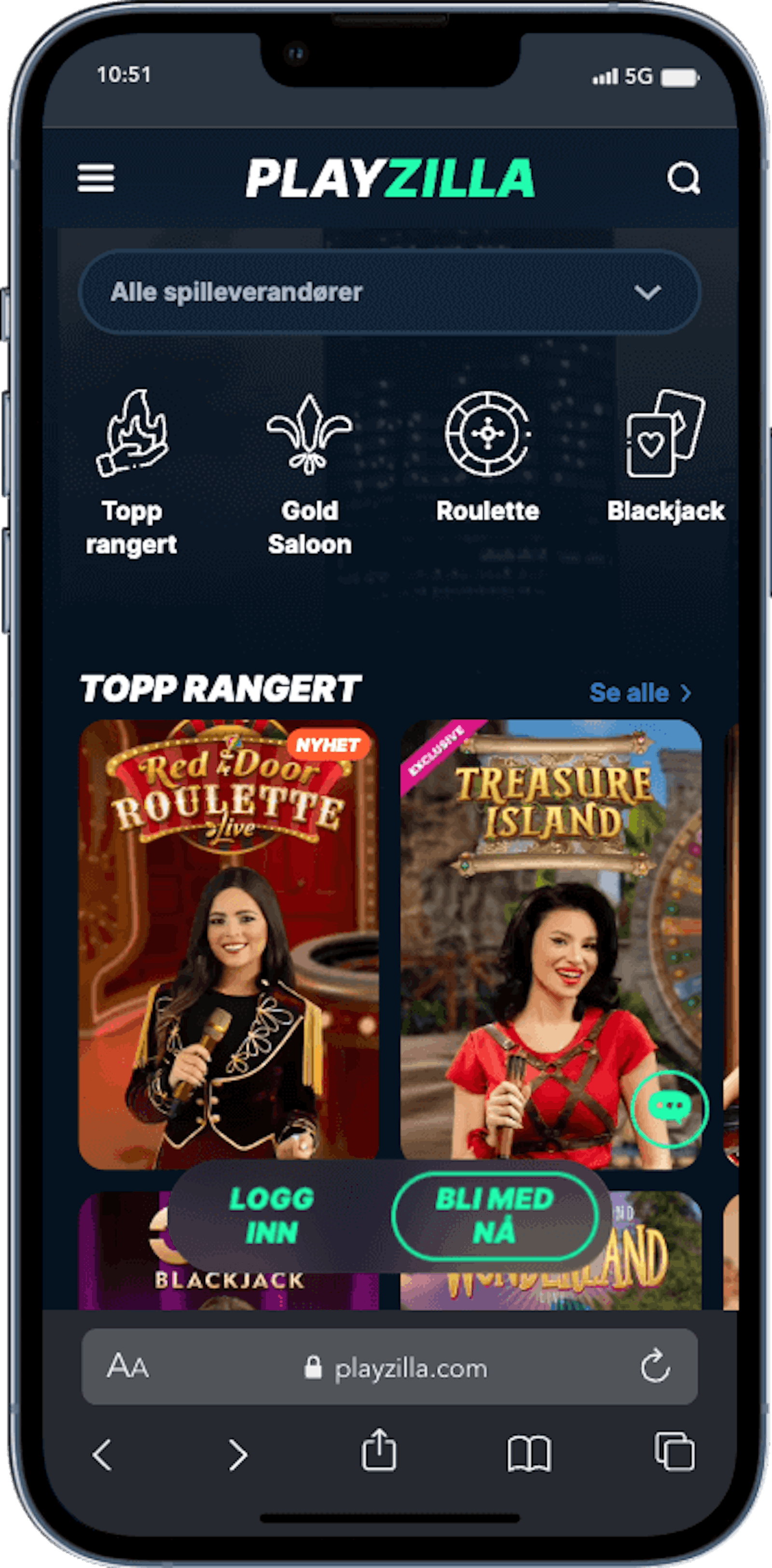 Playzilla live casino pa mobil