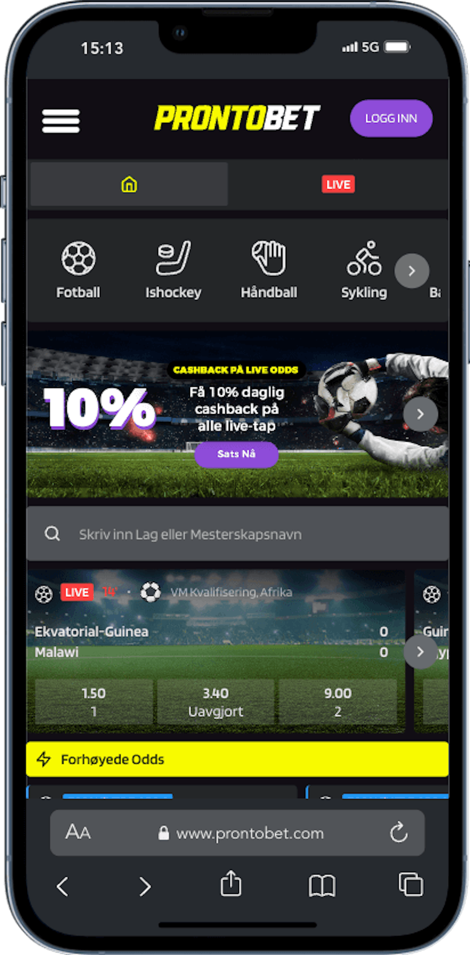 ProntoBet Odds mobilversjon