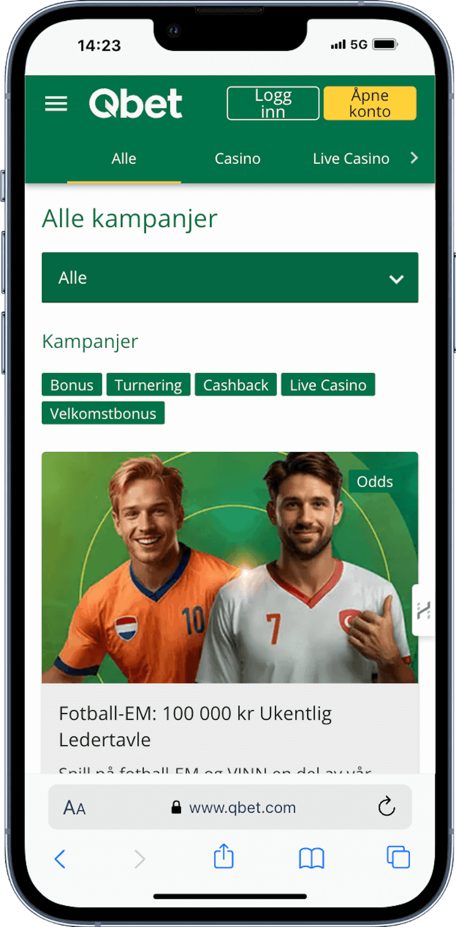 Qbet kampanjer mobilversjon
