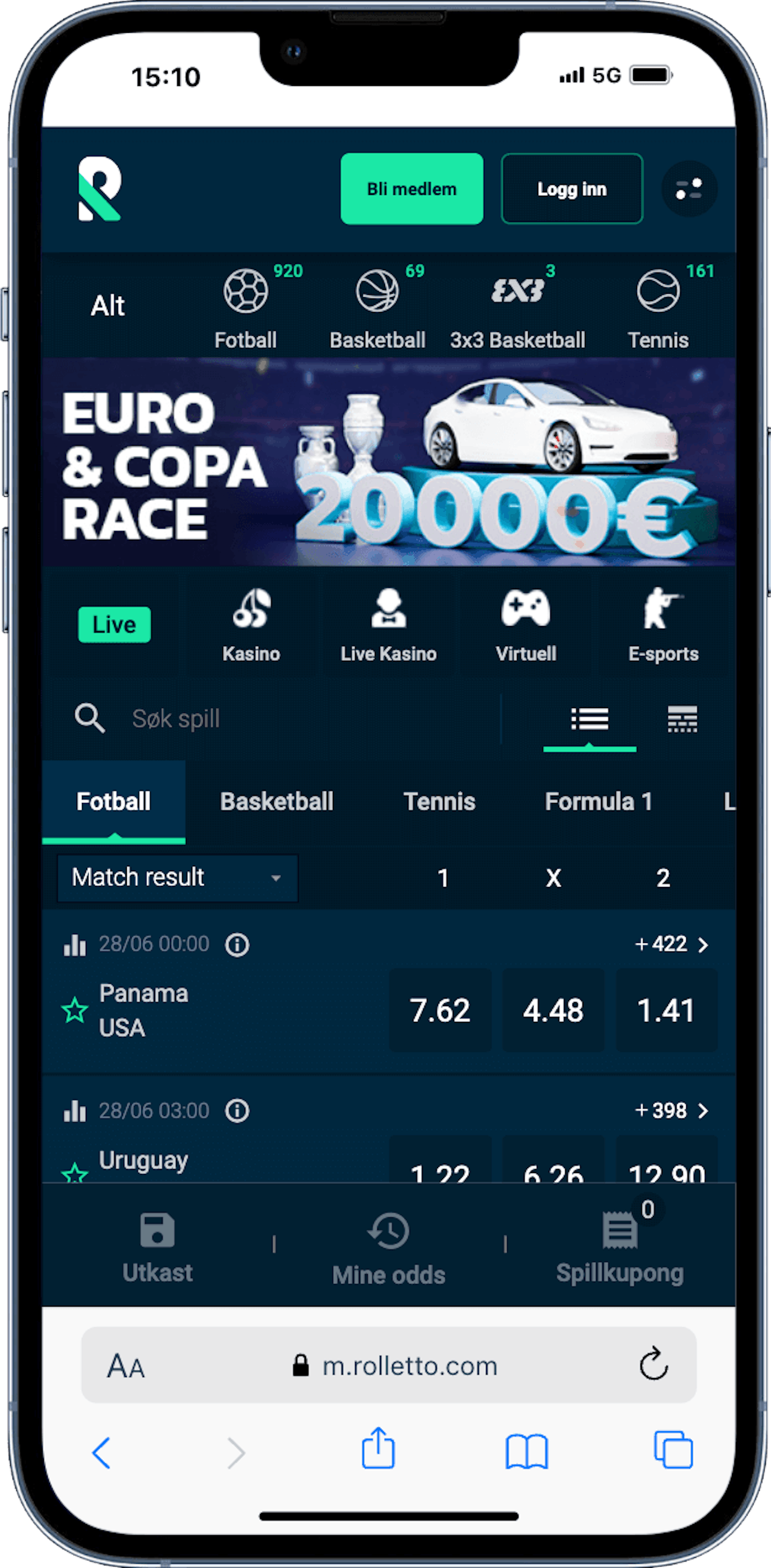 Rolletto odds mobilversjon