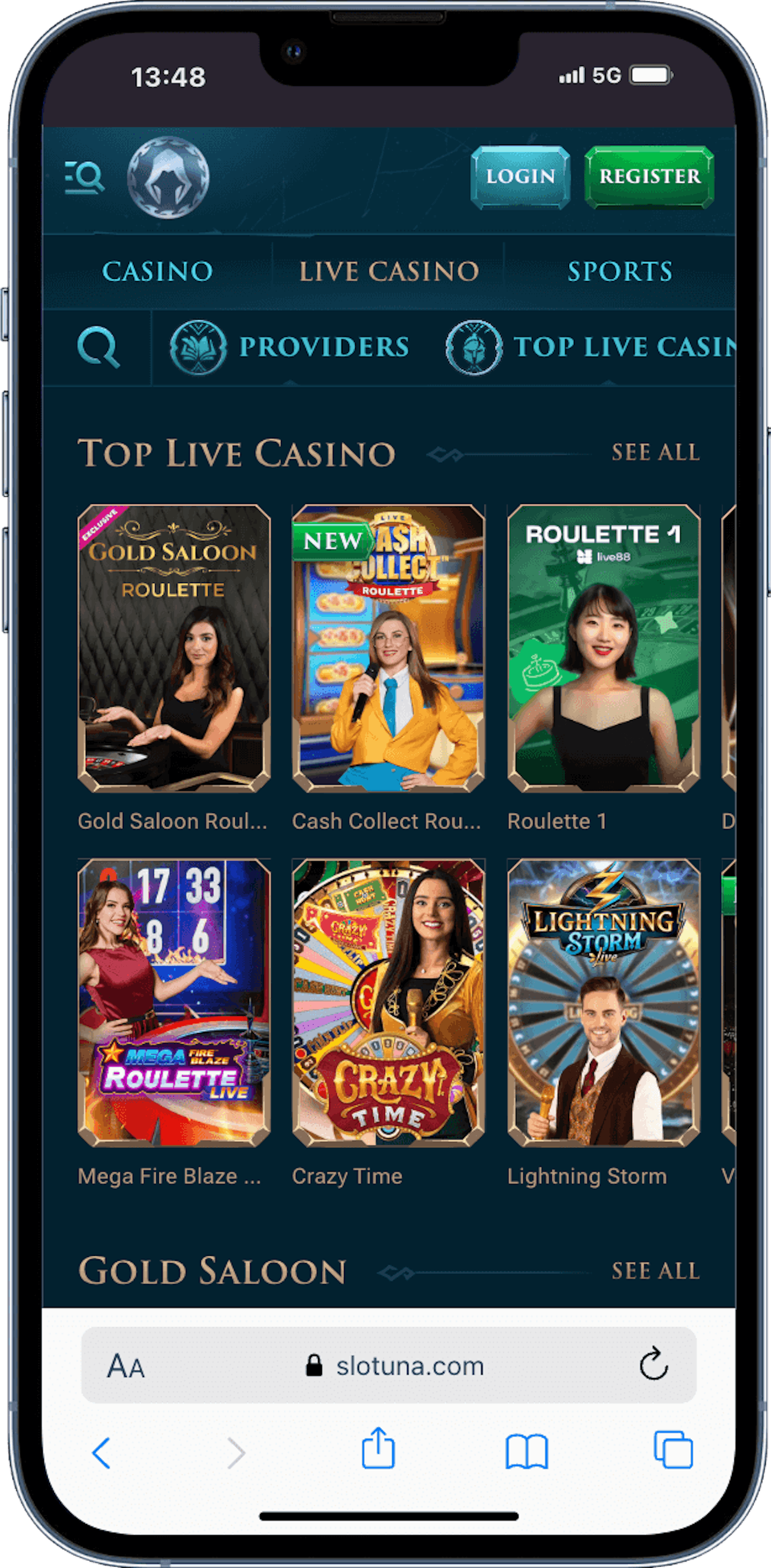 Slotuna live casino mobilversjon