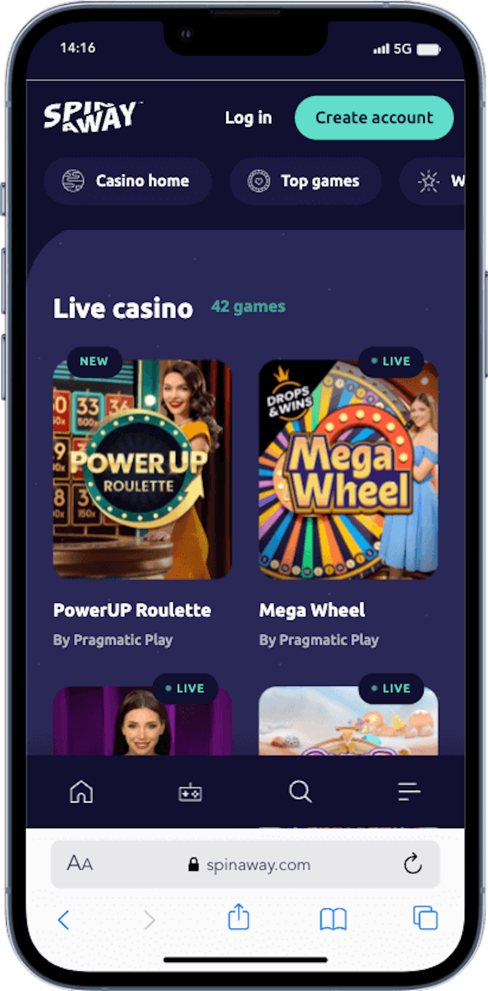 SpinAway Live Casino pa mobil