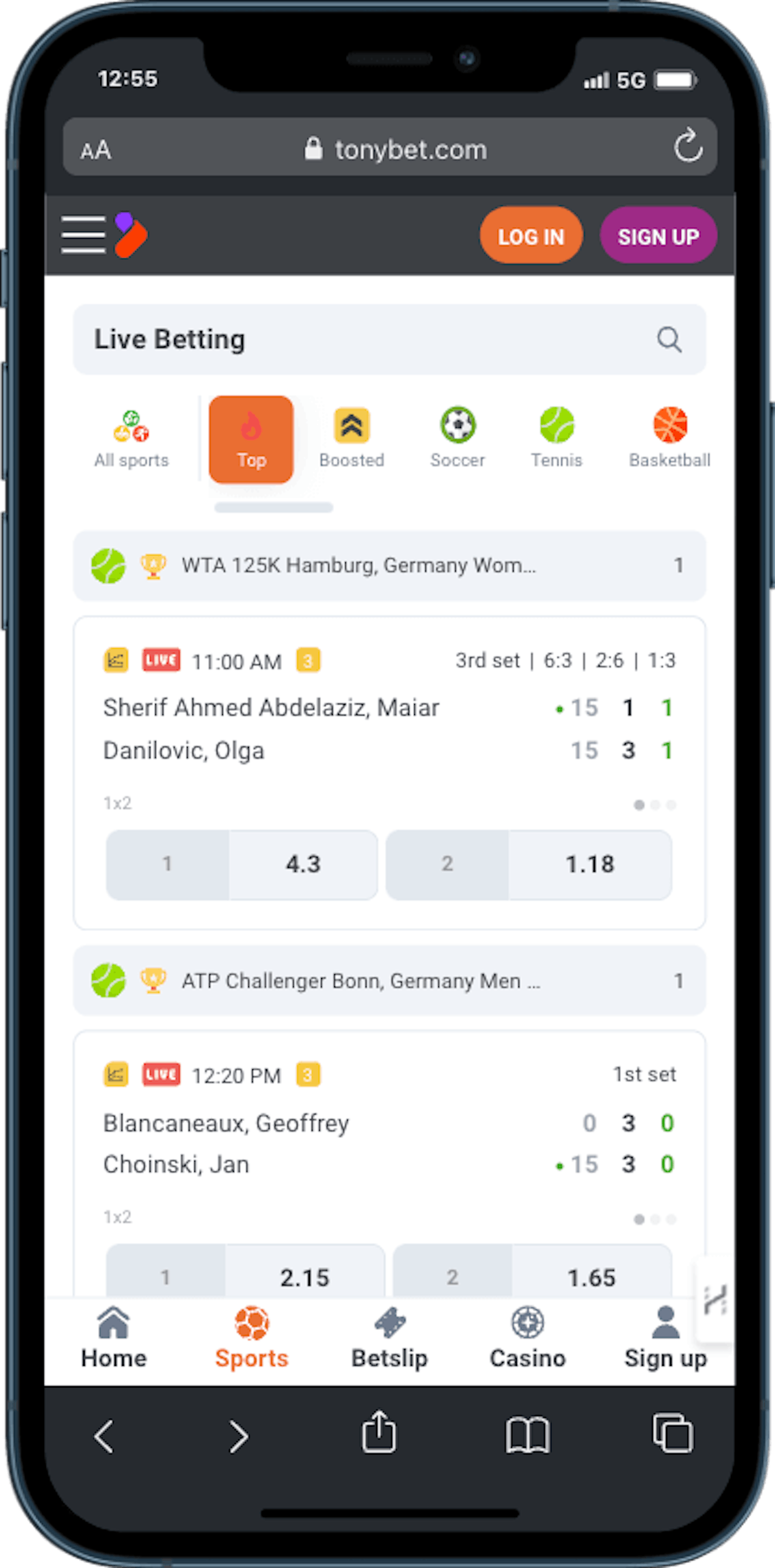 Tonybet live betting mobilversjon