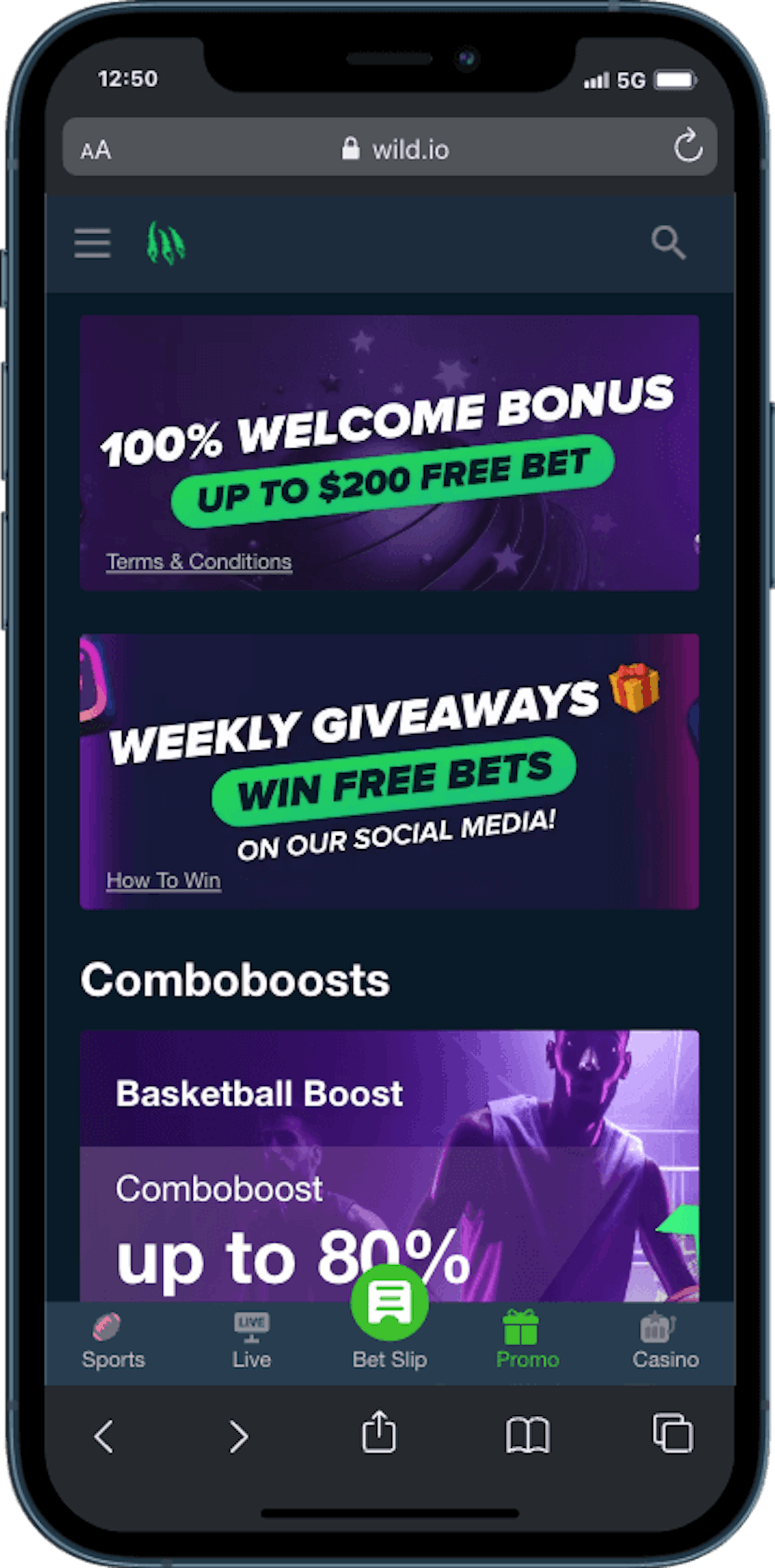 Wild io sports promos mobilversjon