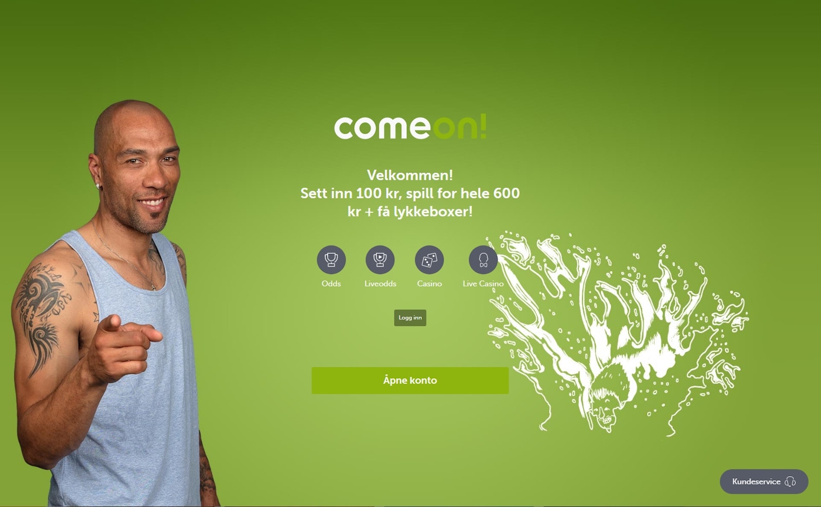 ComeOn hjemmeside