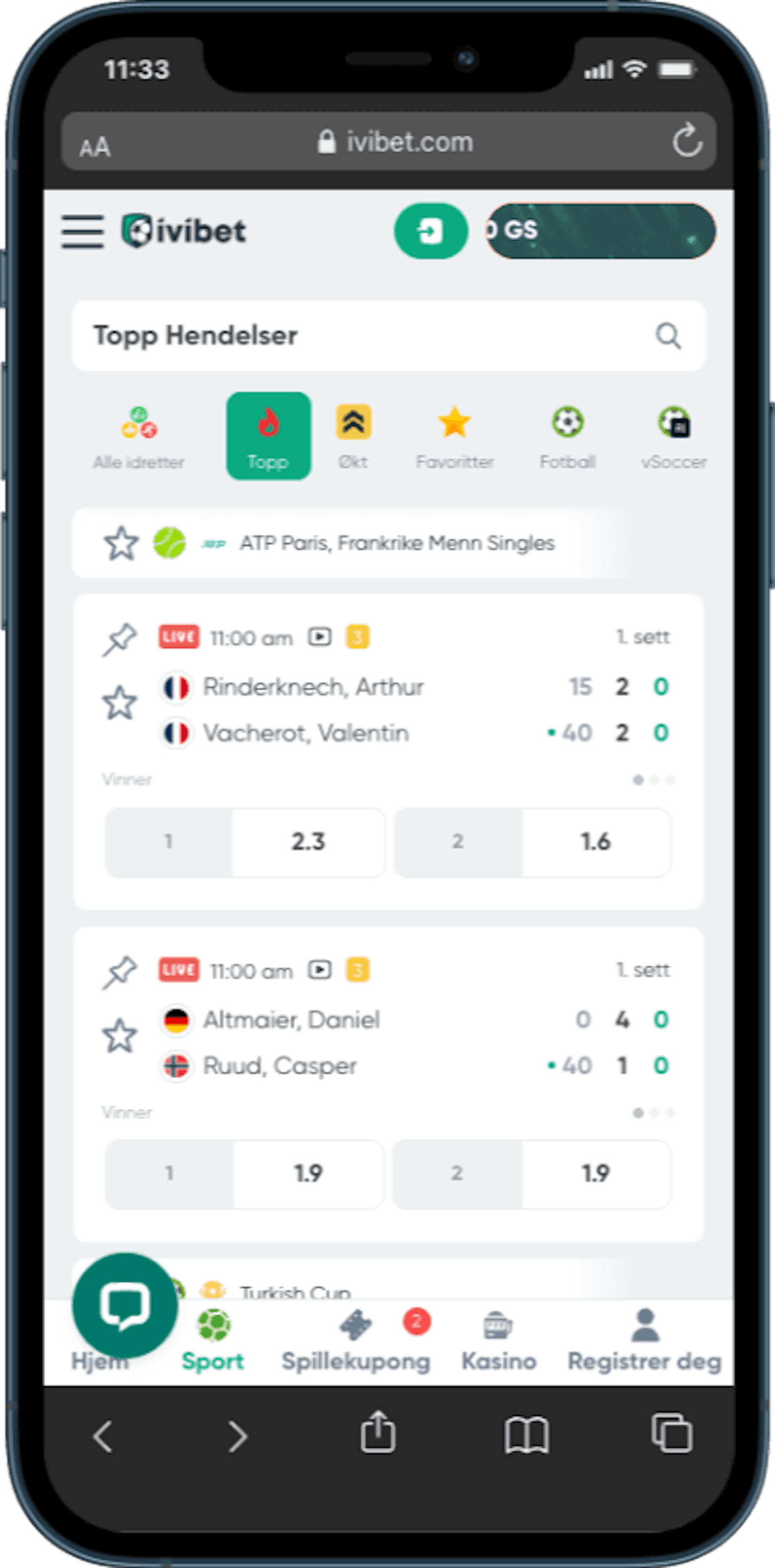 Ivibet live odds mobil