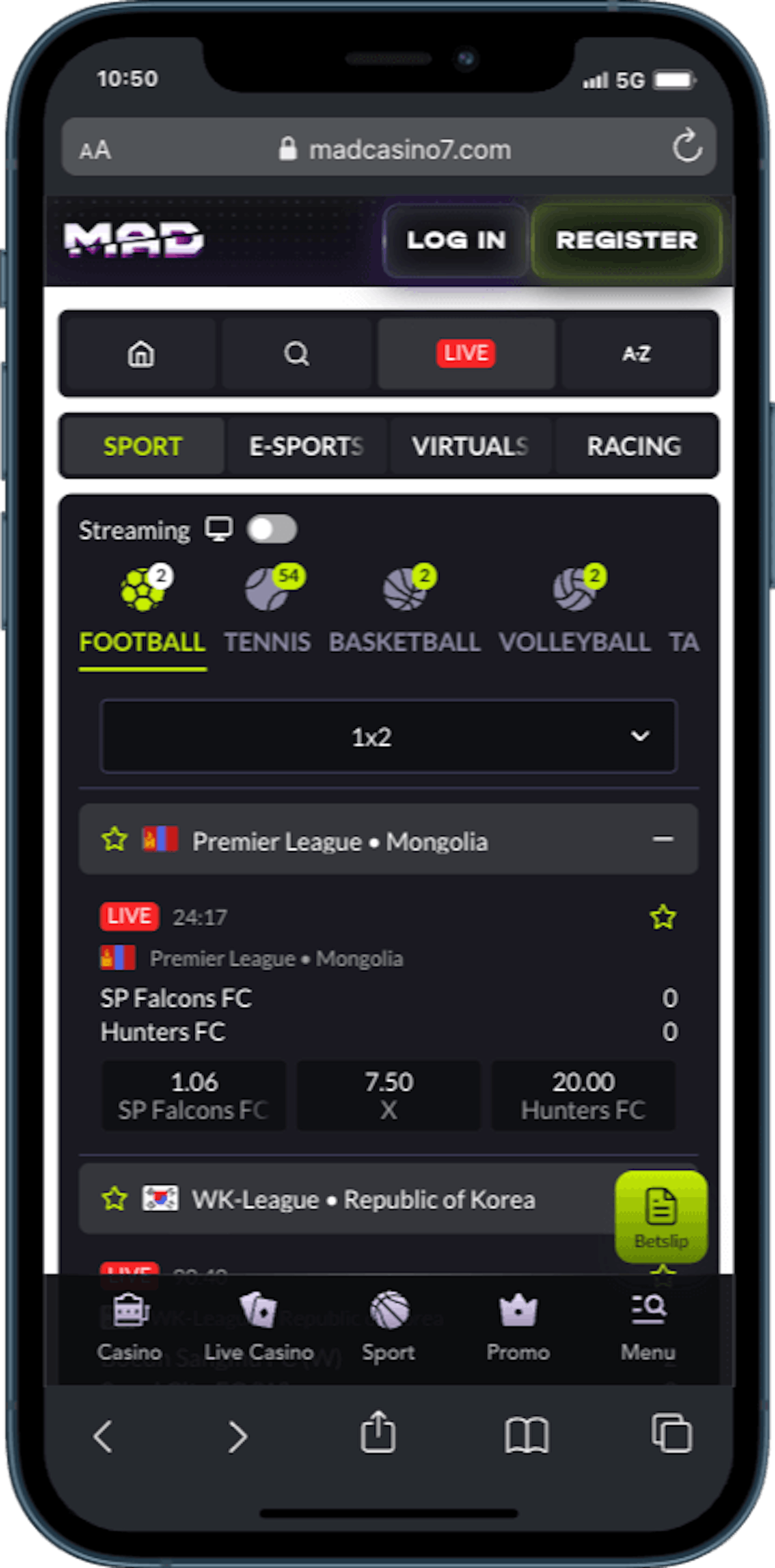 Madcasino live odds mobil
