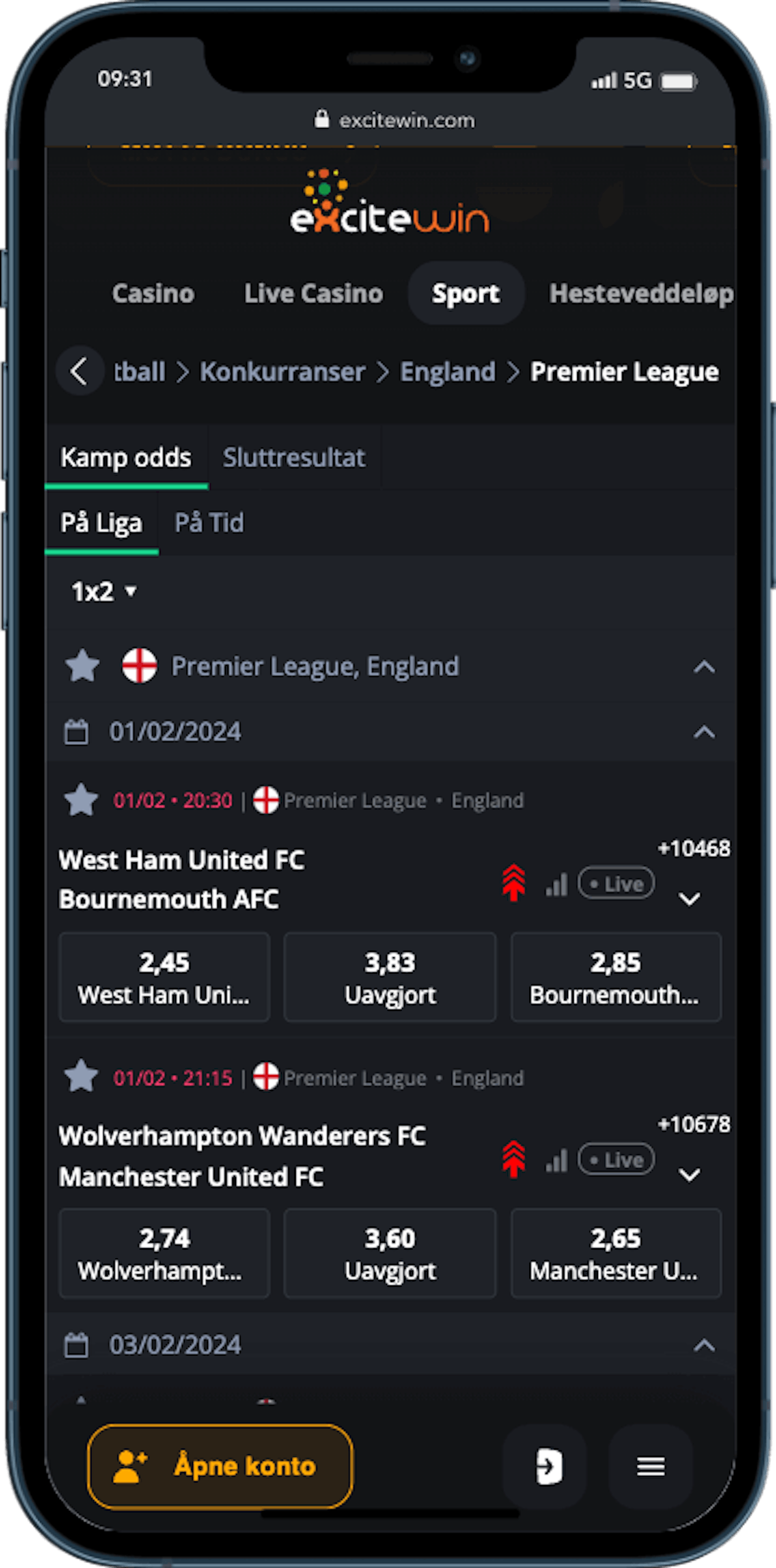 Excite Win Odds på mobil