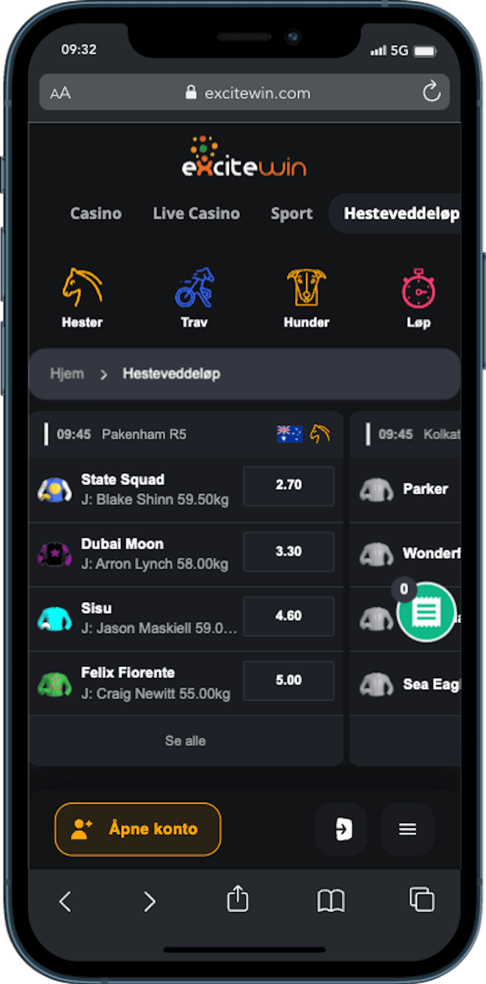 Excite Win hesteveddelop på mobil