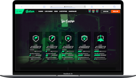 Laptop som viser VIP avdeling hos bettingside Betinia