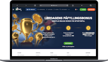 Laptop som viser en kampanje hos spillselskapet 20bet