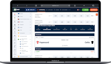 Laptop som viser kampstatistikk hos spillselskapet 20 Bet