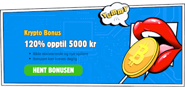 Bildet viser krypto bonus fra spillselskapet OhMyZino i form av en rød munn som spiser en Bitcoin.