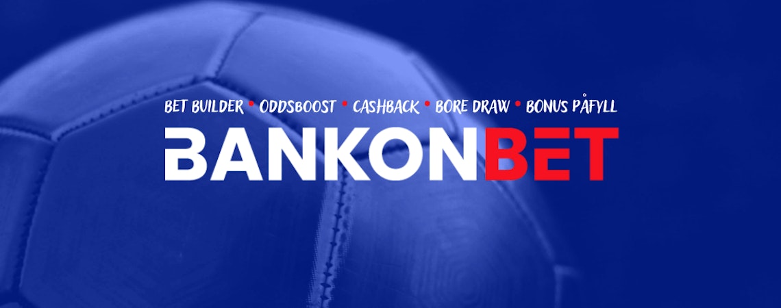Promobilde som viser Bankonbet logo og kort liste over deres oddsspill utvalg