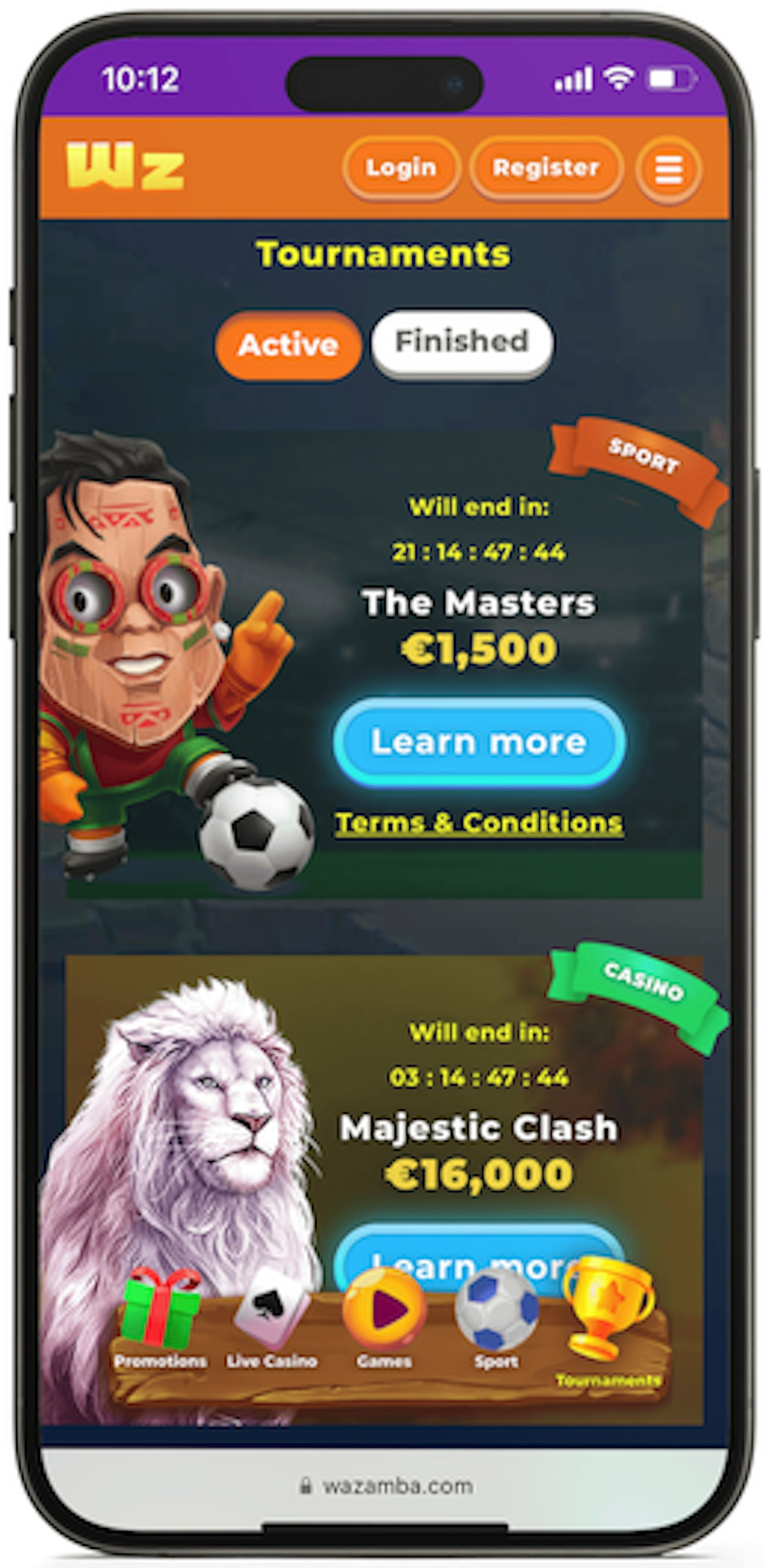 Wazamba Turneringer mobilversjon