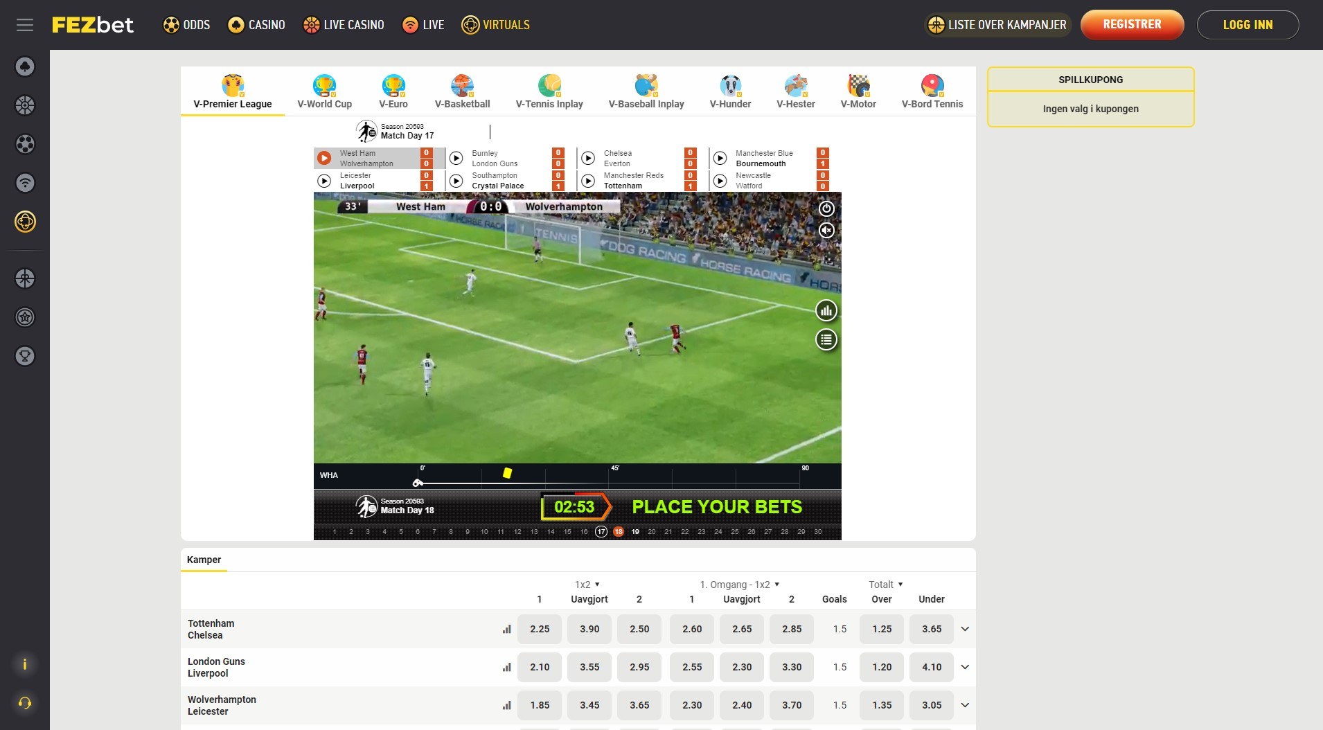Spill på virtuell sport hos Fezbet