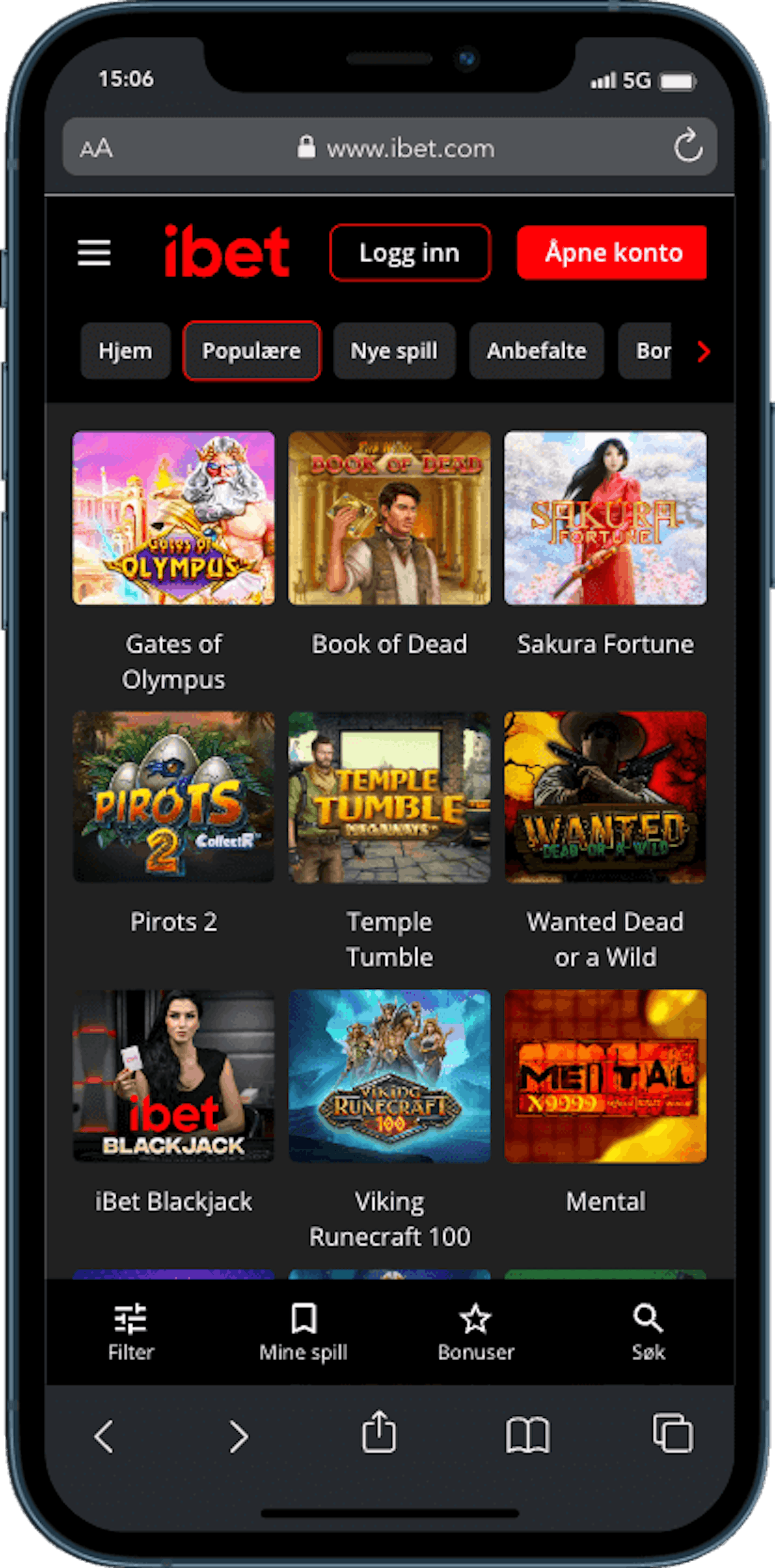 iBet Casino mobilversjon