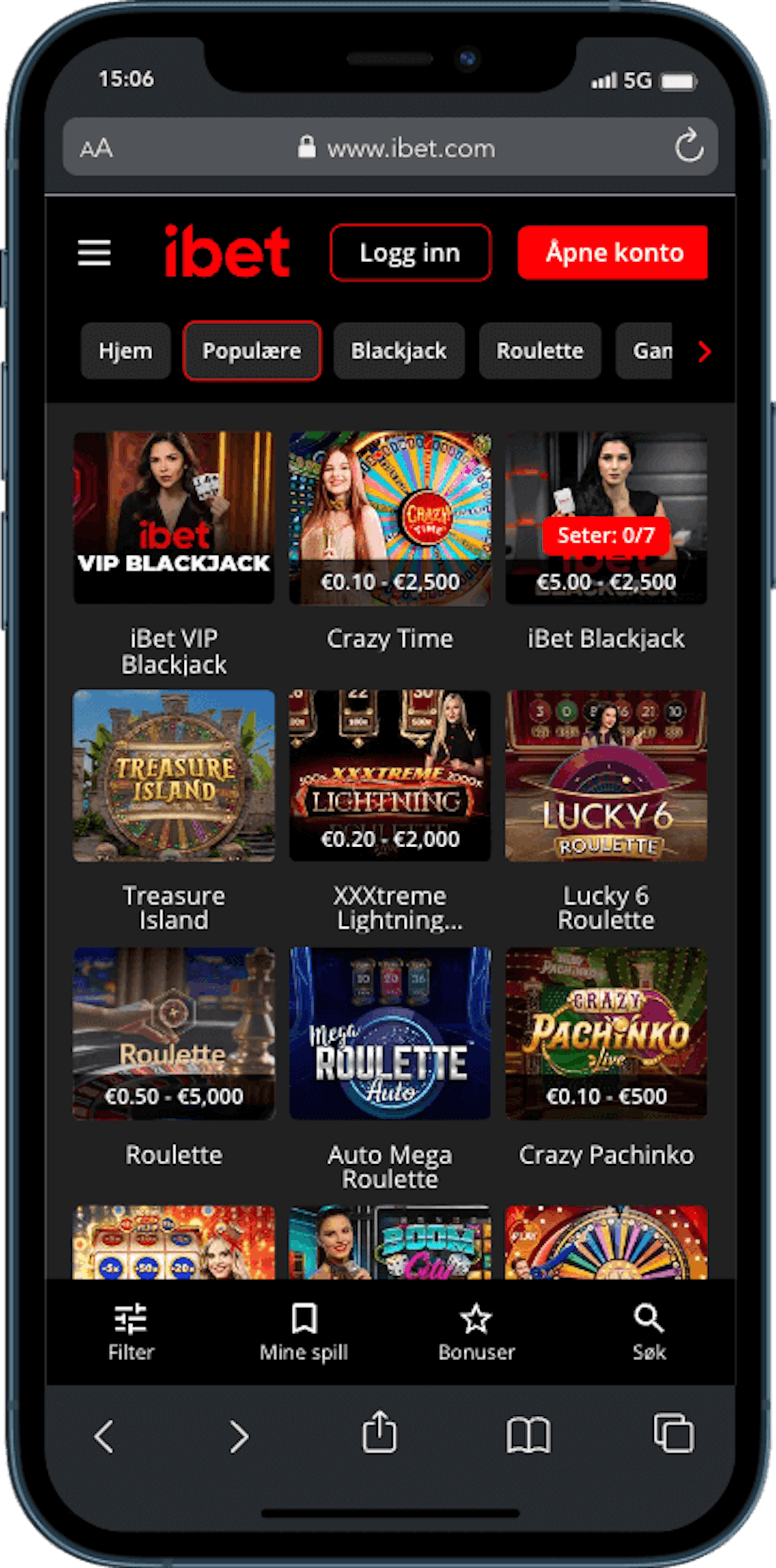 iBet Live Casino mobilversjon