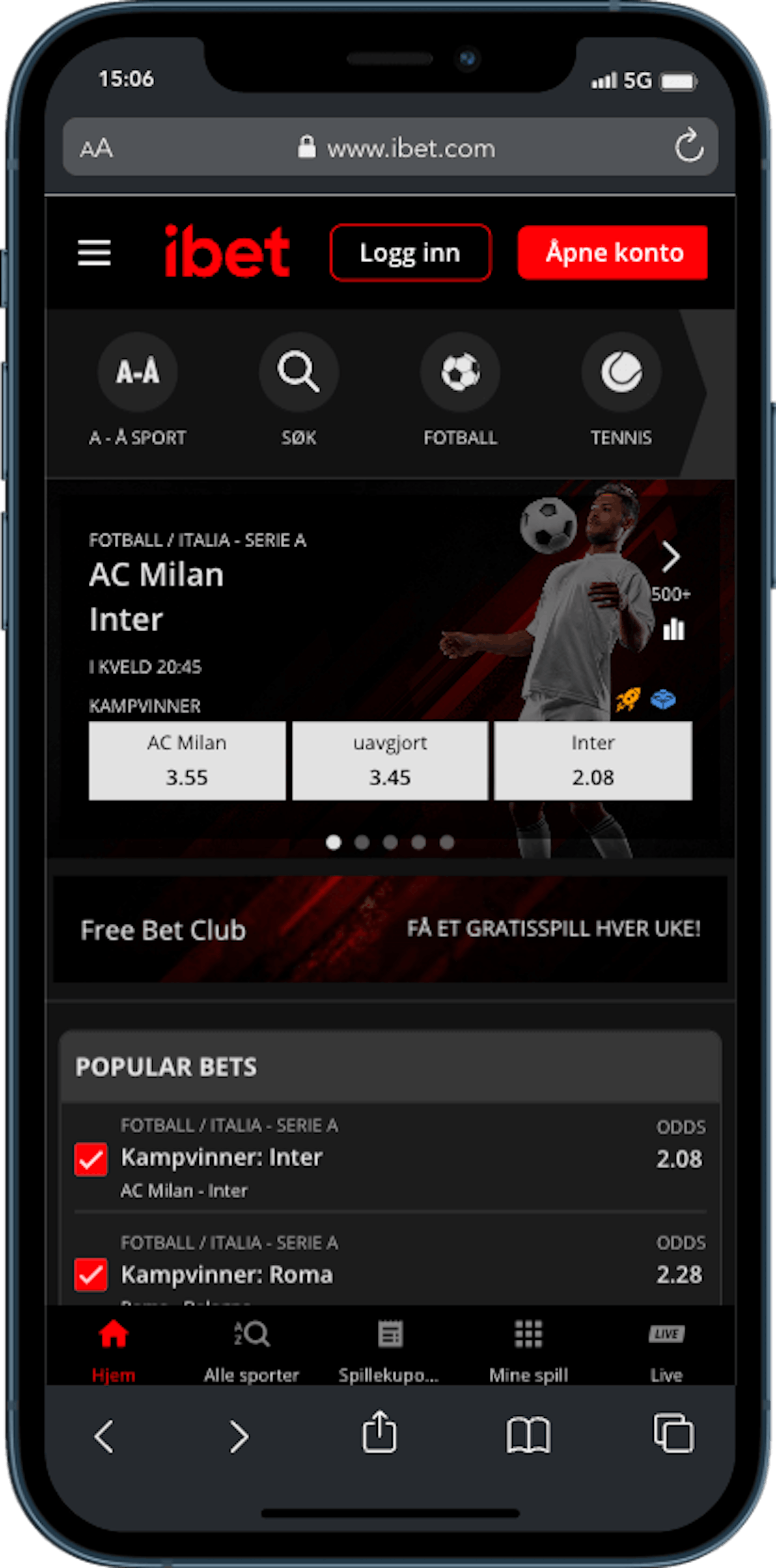 iBet Odds mobilversjon